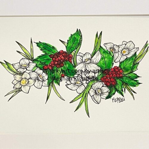 December birth flower artwork - watercolor and ink